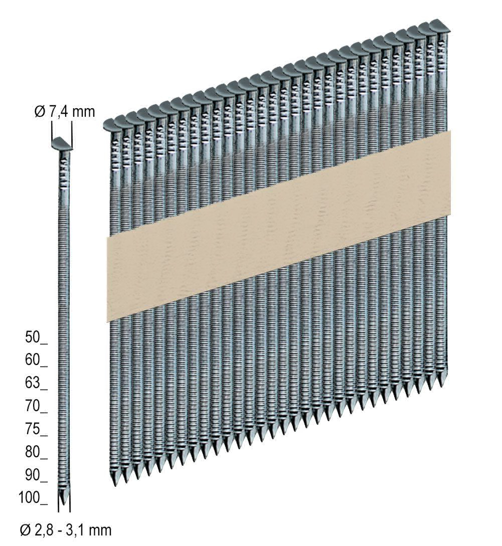 Halbkopf-Streifennagel 34°